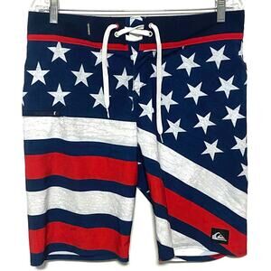 Quicksilver Swim Board Shorts Mens 37 American Flag July 4th USA Stars Stripes